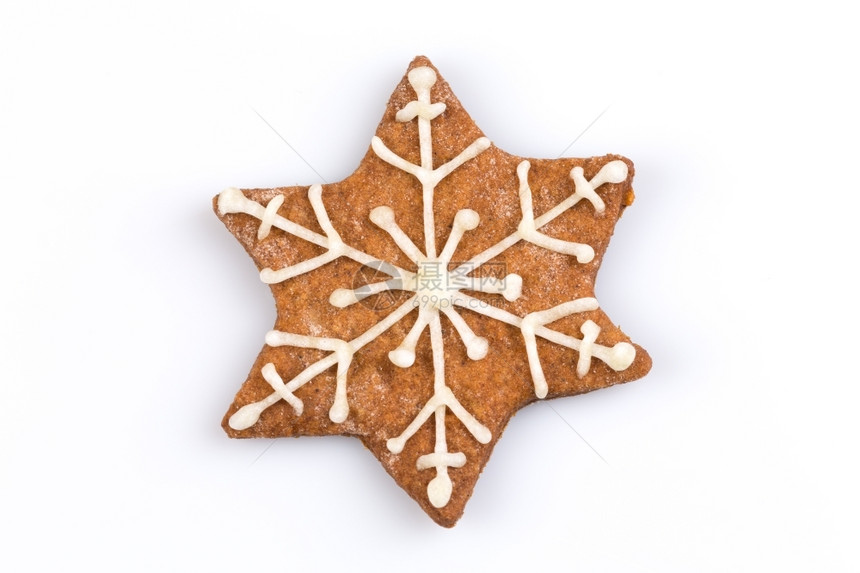 曲奇饼生姜以白色背景隔离的星形状Christmas姜饼干甜点图片