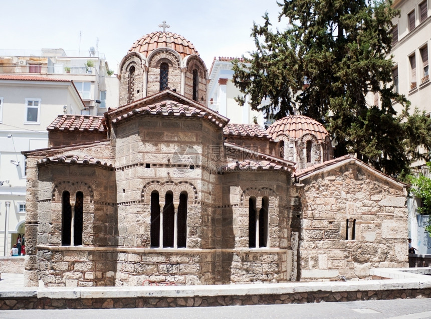 建筑学希腊Ermou和Kalamiotou角雅典中部莫纳斯蒂拉基的拜占廷卡普尼克雷亚正统教堂建造图片