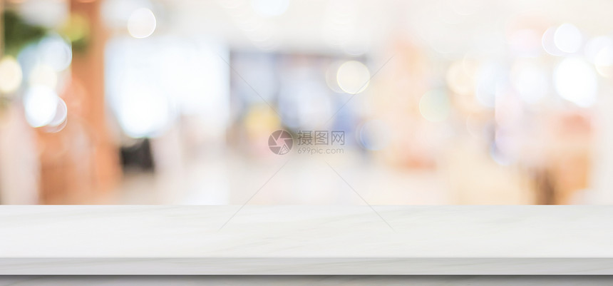 厨房清空的白色大理石桌模糊的商店背景横幅产品显示蒙戴食物咖啡店图片