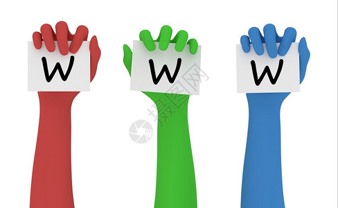 互联网红色绿手和蓝的示意每人持有用W字母标注的纸条一种信息图片