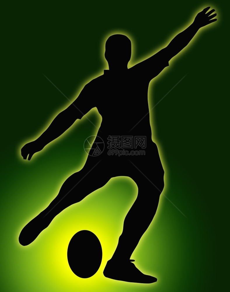 绿色GlowBall运动Silhouette橄榄足球踢场黑色的艺术品橄榄球图片