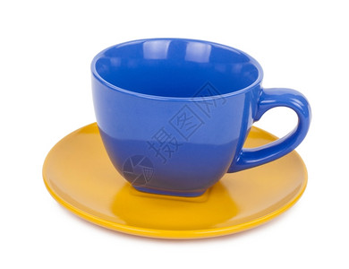 喝黄碟上的蓝茶杯厨房服务图片