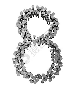 影响力单身的平头银8号白色背景的铁钉依字母顺序排列由8号设计图片