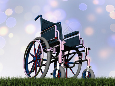 可代步的轮椅独自的禁用可访问Bokeh背景的草地上轮椅3D设计图片