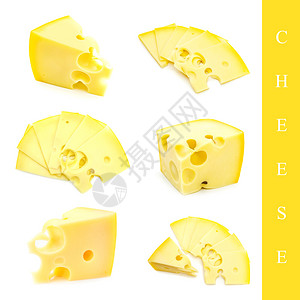 六大熟食组合新鲜的不同熟食白色背景上不同奶酪图像集的组合背景