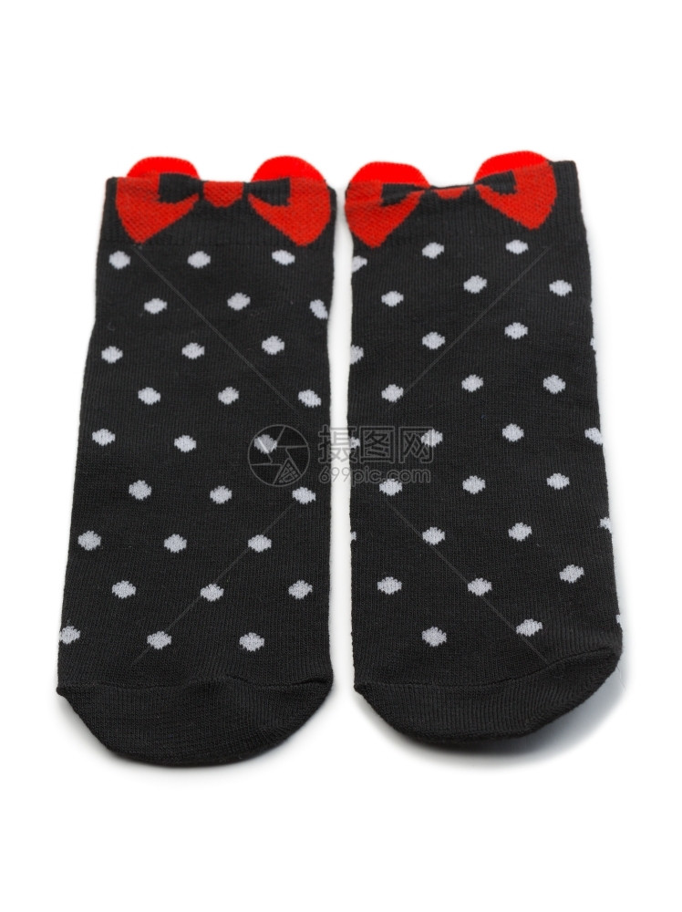 产品个人的一对黑袜子和白波尔卡圆点与红弓编织图片