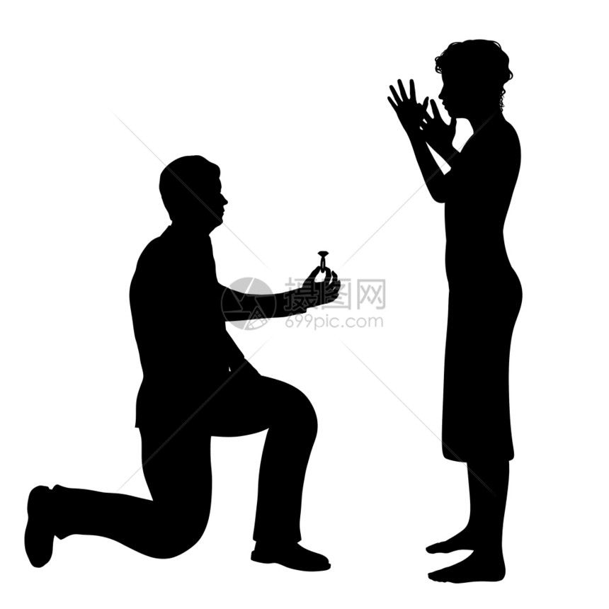 女朋友说明一个男人弯下膝跪着求婚的举例单色提议图片