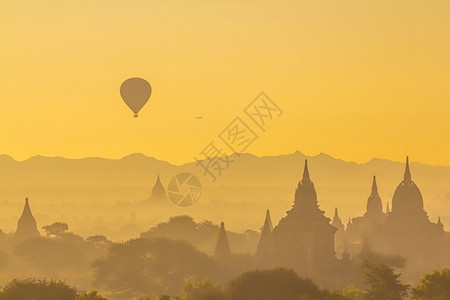 地标都会建筑学缅甸日落时尚的天线市中心城风景图片