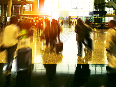查看空气携带旅行李在机场候站行走的人旅游图片