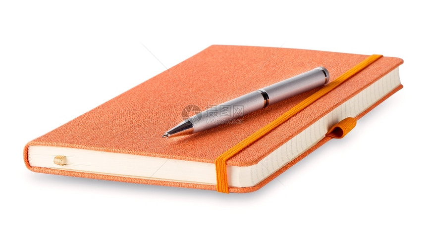 书橙色关闭日记用笔孤立在白背景上橙色关闭日记用笔星期橙子图片