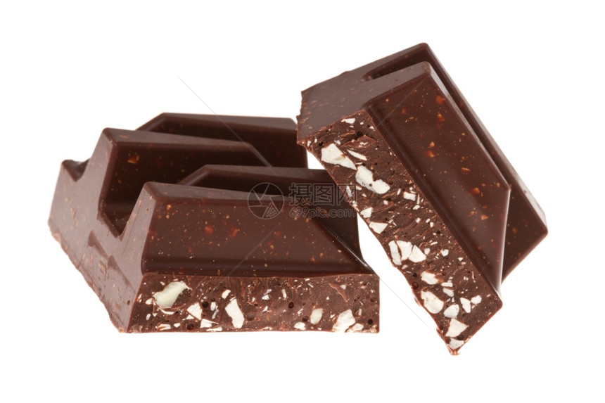 疯了细节营养丰富两块巧克力单独在白色上图片