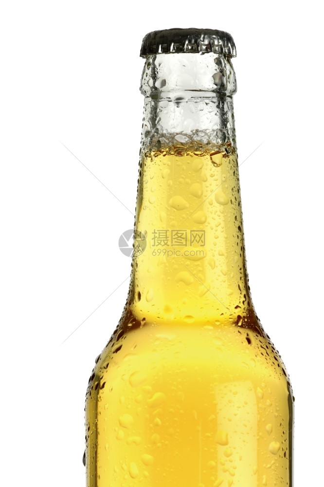 黄色的茶点酒吧冷啤瓶顶端加凝结的闪光宏图像图片