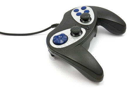 白色背景的黑电动游戏控制器外围设备软垫玩背景图片