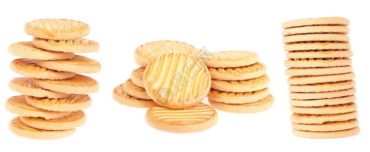 育肥小吃脆的白色背景上分离的黄油饼干收藏库图片