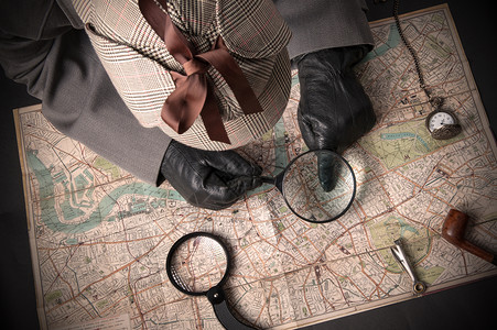 神秘侦探男子放大镜伦敦连锁钟表线索管道图片