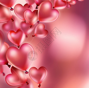 恋情象征带有粉红色心形气球的浪漫卡生日背景图片