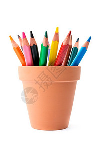 陶瓷罐中的彩色铅笔背景图片