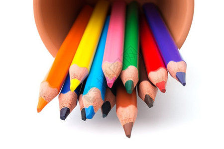 笔筒中的彩色铅笔图片