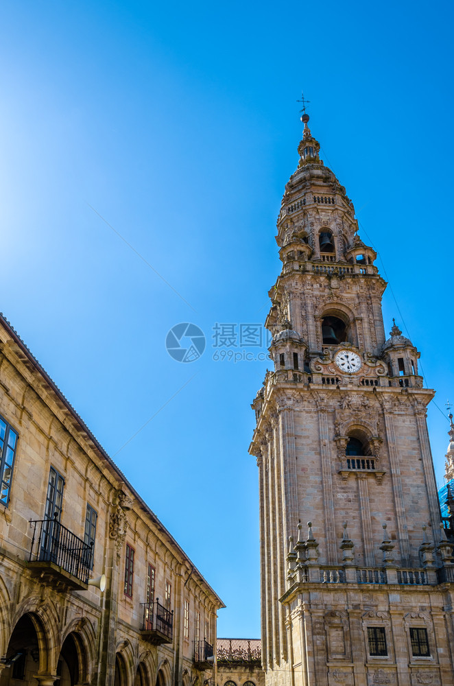 城市象征地标宗教建筑圣地亚哥德康波斯特拉大教堂西班牙朝圣场所图片
