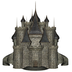 castle哥特幻想在白色背景中被隔离的美丽详细城堡3D变成Castle3D皇家设计图片