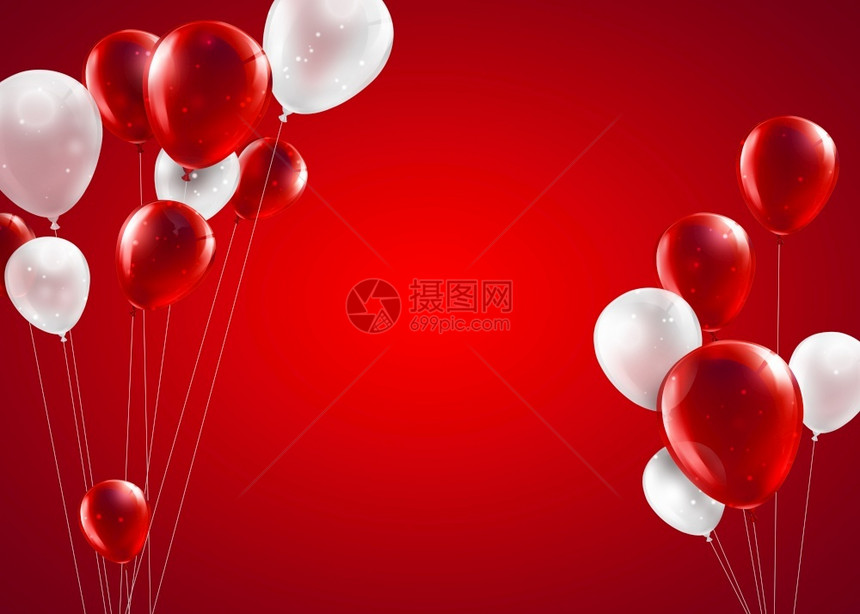 插图带有红气球和白的喜庆背景飞行红色的图片