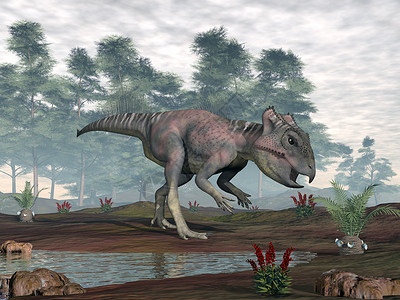 苏铁景观白昼在沙漠中觅食的巨型恐龙3D化成考古恐龙3D转化成D白垩纪形象的设计图片