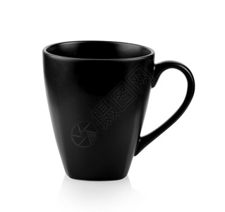 杯子浓咖啡早餐白色背景上孤立的黑色陶瓷杯图片