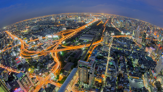 城市的人类发展报告路口曼谷高速公和泰国最顶视线有鱼眼透镜的曼谷高速公路背景图片