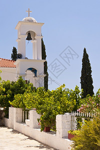 尖顶蓝色的建造萨莫斯修道院图片