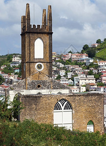 城市西方安的列斯群岛圣乔治长老会的废墟教堂在加勒比格林纳达HuricanIvan岛被摧毁在加勒比海的HuricanIvan乔治斯高清图片素材