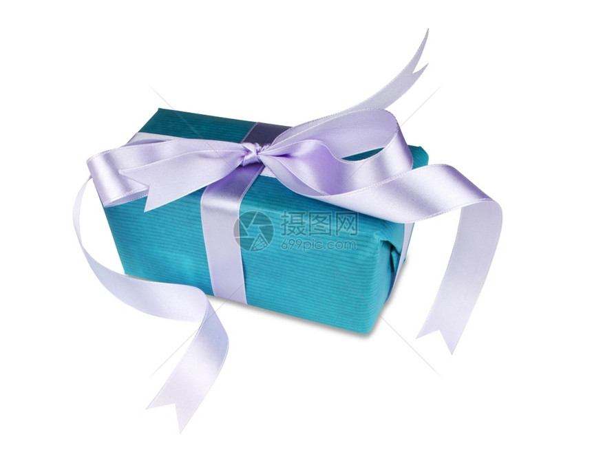 白色背景上带蝴蝶结的蓝色礼盒生日惊喜蓝色的图片