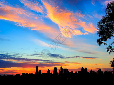 天际线黄昏时墨尔本市天际晴中心图片