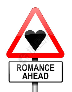 快乐的描述红色和白三角警戒道路标志的插图带有浪漫概念的红白三边警告路标角形情绪设计图片