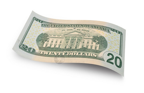 美国人20元钞票的背面白景上被孤立梦图片