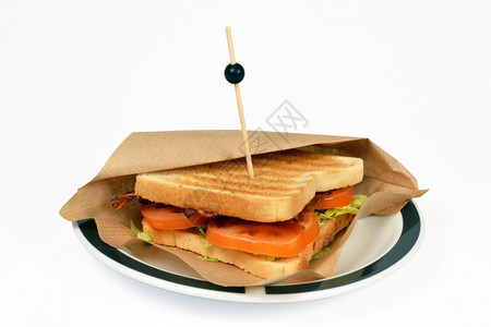 空白的文件可口含生菜的三明治培根BLT和白底番茄图片