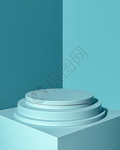 展示人们内部的浅蓝色底光照3D讲台D阴影下空白圆的低角度浅蓝色垫面背景图片