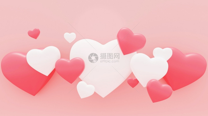 甜的3d在粉红背景上展示和白心的插图为Valentinersquosday3D翻譯红色的横幅图片