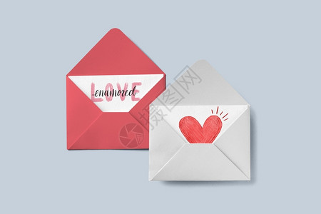 可爱的情人节卡片设计心信封美丽的图片