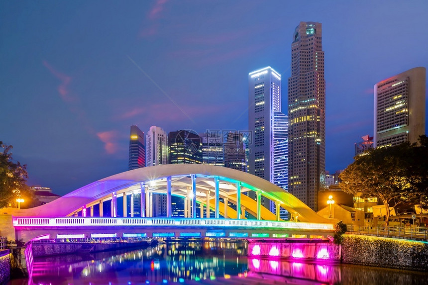 吸引力新加坡市中心城天际线商业区的城市景观在暮光之城游客建筑学图片