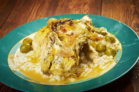 北非DjejEmshmel摩洛哥鸡粉加橄榄和柠檬食品烹饪图片