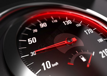 指点仪表盘汽车速的特写指针向30Kmh模糊效果安全驾驶概念的图像减速安全驾驶概念h红色的设计图片