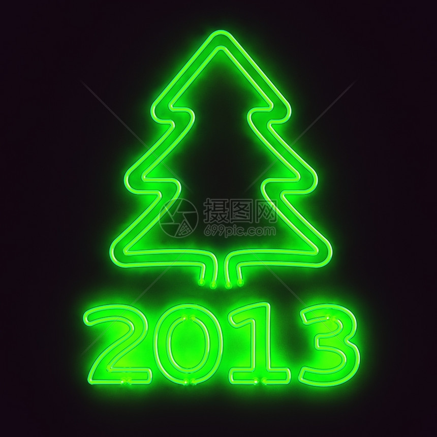 冬天发光的霓虹灯广告2013年和圣诞树亮度阿尔巴耶夫图片