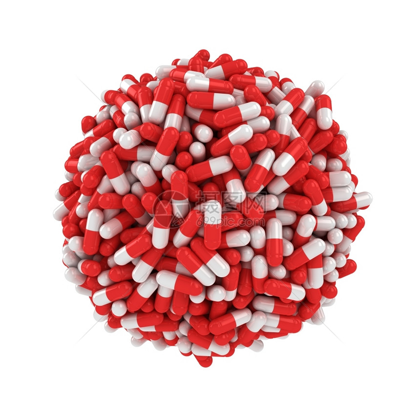 丸形象的药片由许多红色白胶囊组成的大球体图片