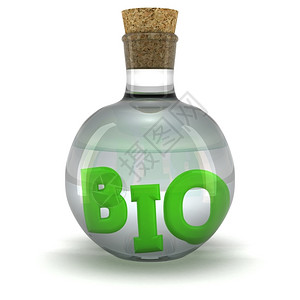 用有机液体瓶装的绿字BIO瓶子烧杯绿色图片