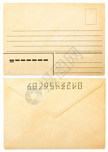 古老的旧信封前和后白上隔离一致信息图片
