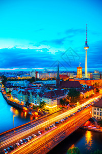 地标天线日落时德国柏林的空中环概览大教堂图片素材