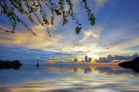 风景优美加勒比海库拉索的杰雷米海滩日落洋图片