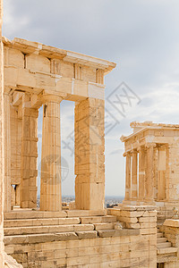 希腊众神艺术旅游蓝色的希腊雅典大都会寺庙的柱子上列背景