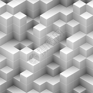 立方体无缝背景白色随机堆叠结构3D映射轴测图白色的堆叠图片