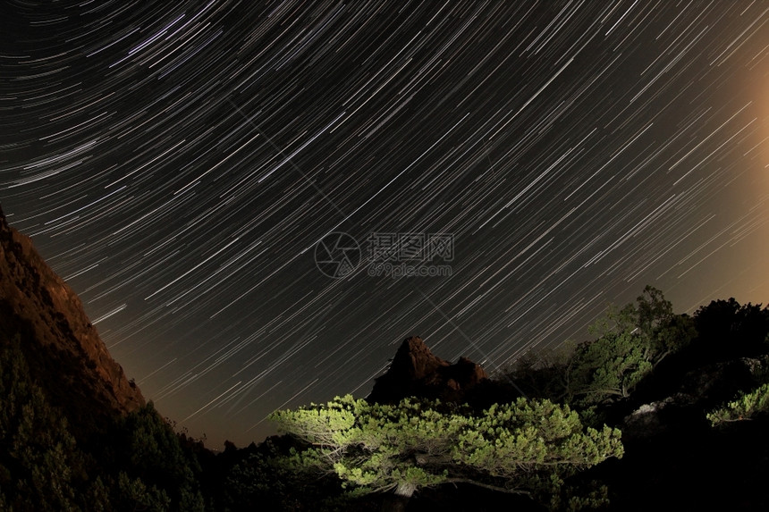 乌克兰里米亚NoviySvet山后面的夜空中云和星经过乌克兰里米亚夜晚轨道角度图片